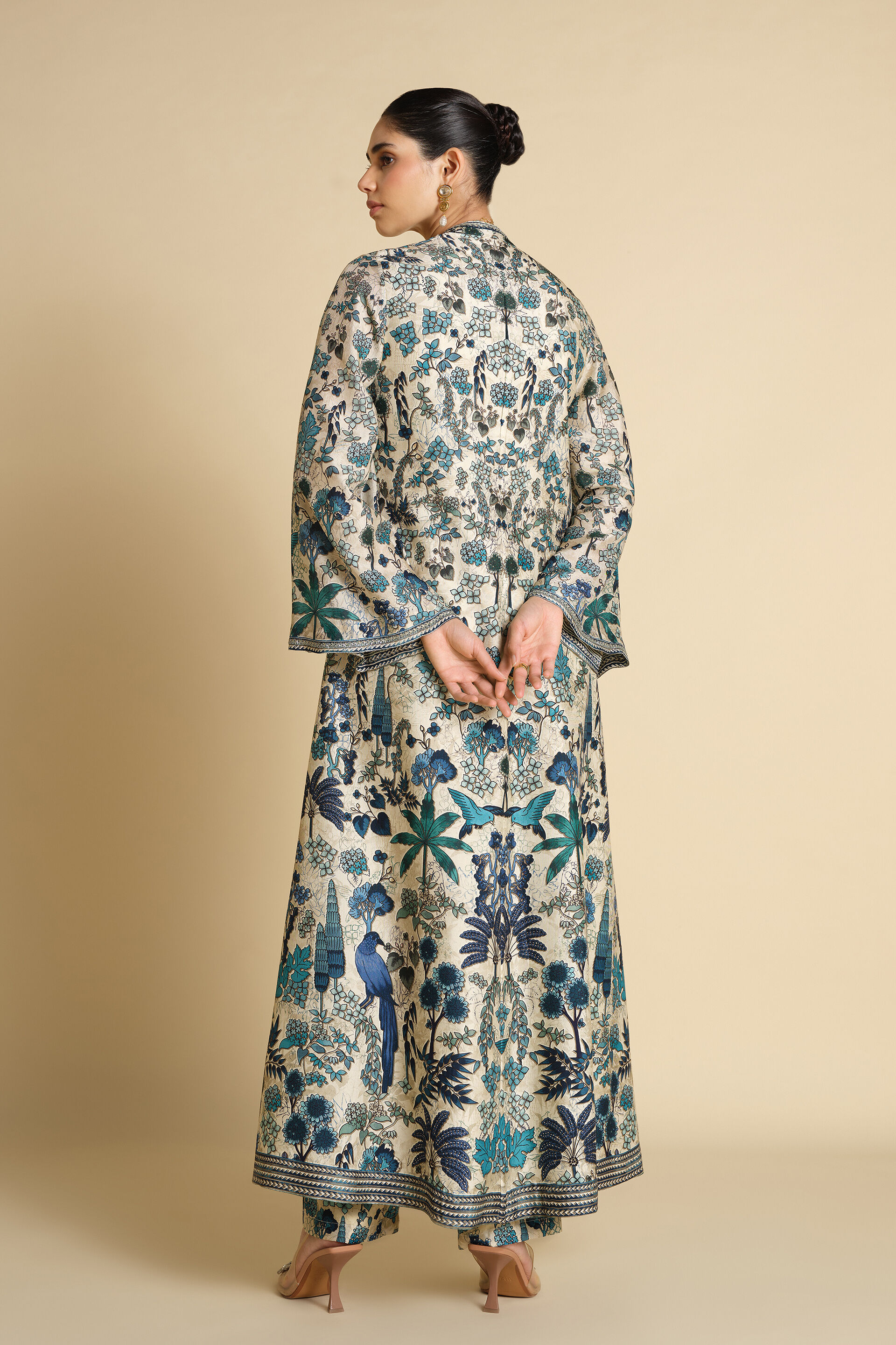 Avis Printed Silk Jacket Set - Beige